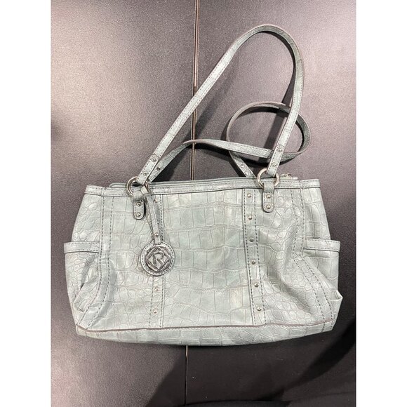 Two Relic Crocodile Embossed Handbags - Blue Gray Faux Leather With Brown Interi - Picture 5 of 9